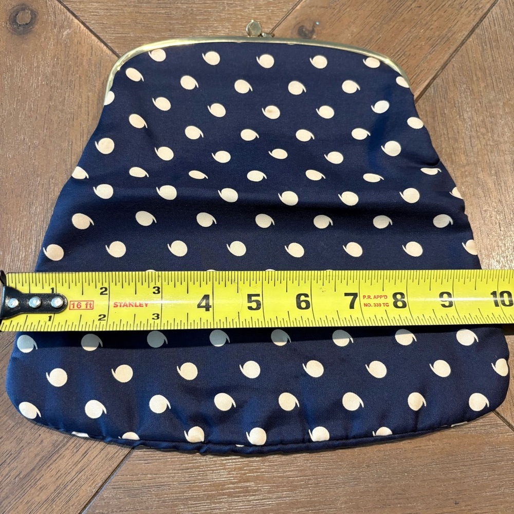 Vintage Ingber Foldable Clutch Purse Kiss-Close blue and white polka dots 1950s - Picture 7 of 8